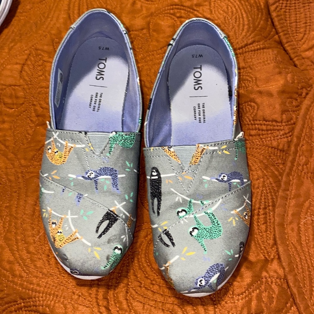 Toms Gray Slip-On Flats with Multicolor Sloth Print